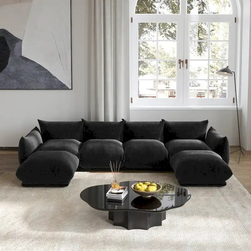 130 U-förmiges Sektionalsofa, minimalistisches Chenille-Modulsofa, 6-Sitzer mit wendbarer Chaiselongue und Ottomane