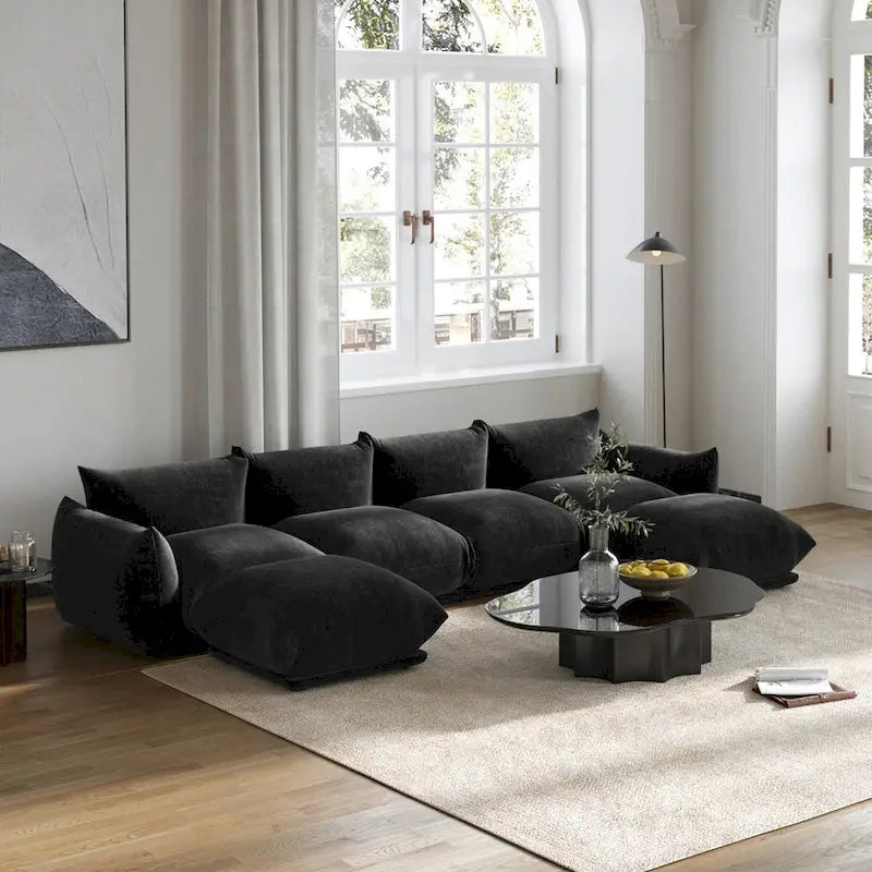 130 U-förmiges Sektionalsofa, minimalistisches Chenille-Modulsofa, 6-Sitzer mit wendbarer Chaiselongue und Ottomane