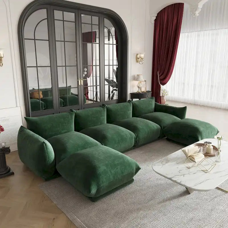 130 U-förmiges Sektionalsofa, minimalistisches Chenille-Modulsofa, 6-Sitzer mit wendbarer Chaiselongue und Ottomane