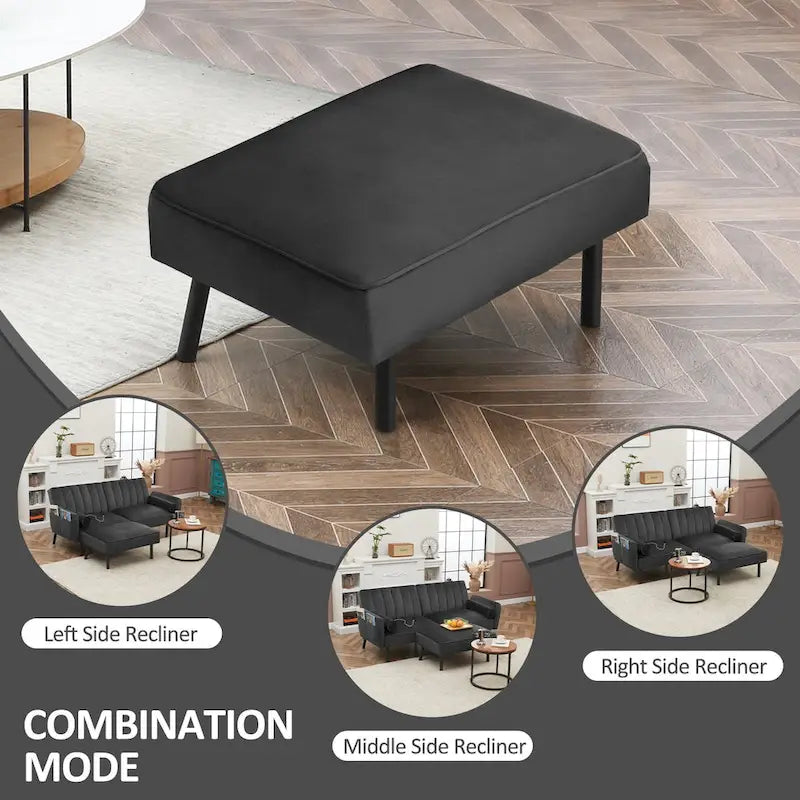 L-förmiges Samt-Ecksofa, umwandelbares Futon-Schlafsofa mit geteiltem Rückenlehnen-Design, Recamiere für kompaktes Wohnen – 2-Personen