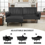 L-förmiges Samt-Ecksofa, umwandelbares Futon-Schlafsofa mit geteiltem Rückenlehnen-Design, Recamiere für kompaktes Wohnen – 2-Personen