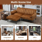 L-förmiges Samt-Ecksofa, umwandelbares Futon-Schlafsofa mit geteiltem Rückenlehnen-Design, Recamiere für kompaktes Wohnen – 2-Personen