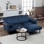 L-förmiges Samt-Ecksofa, umwandelbares Futon-Schlafsofa mit geteiltem Rückenlehnen-Design, Recamiere für kompaktes Wohnen – 2-Personen