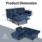 L-förmiges Samt-Ecksofa, umwandelbares Futon-Schlafsofa mit geteiltem Rückenlehnen-Design, Recamiere für kompaktes Wohnen – 2-Personen