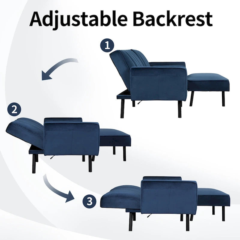 L-förmiges Samt-Ecksofa, umwandelbares Futon-Schlafsofa mit geteiltem Rückenlehnen-Design, Recamiere für kompaktes Wohnen – 2-Personen