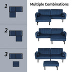 L-förmiges Samt-Ecksofa, umwandelbares Futon-Schlafsofa mit geteiltem Rückenlehnen-Design, Recamiere für kompaktes Wohnen – 2-Personen