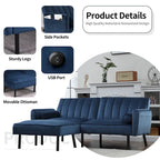 L-förmiges Samt-Ecksofa, umwandelbares Futon-Schlafsofa mit geteiltem Rückenlehnen-Design, Recamiere für kompaktes Wohnen – 2-Personen