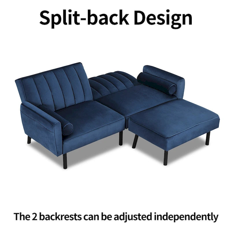 L-förmiges Samt-Ecksofa, umwandelbares Futon-Schlafsofa mit geteiltem Rückenlehnen-Design, Recamiere für kompaktes Wohnen – 2-Personen