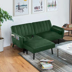 L-förmiges Samt-Ecksofa, umwandelbares Futon-Schlafsofa mit geteiltem Rückenlehnen-Design, Recamiere für kompaktes Wohnen – 2-Personen