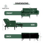 L-förmiges Samt-Ecksofa, umwandelbares Futon-Schlafsofa mit geteiltem Rückenlehnen-Design, Recamiere für kompaktes Wohnen – 2-Personen