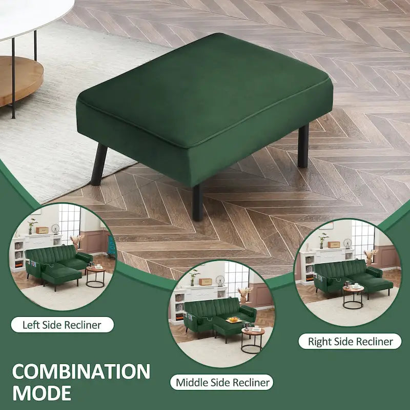 L-förmiges Samt-Ecksofa, umwandelbares Futon-Schlafsofa mit geteiltem Rückenlehnen-Design, Recamiere für kompaktes Wohnen – 2-Personen
