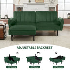 L-förmiges Samt-Ecksofa, umwandelbares Futon-Schlafsofa mit geteiltem Rückenlehnen-Design, Recamiere für kompaktes Wohnen – 2-Personen