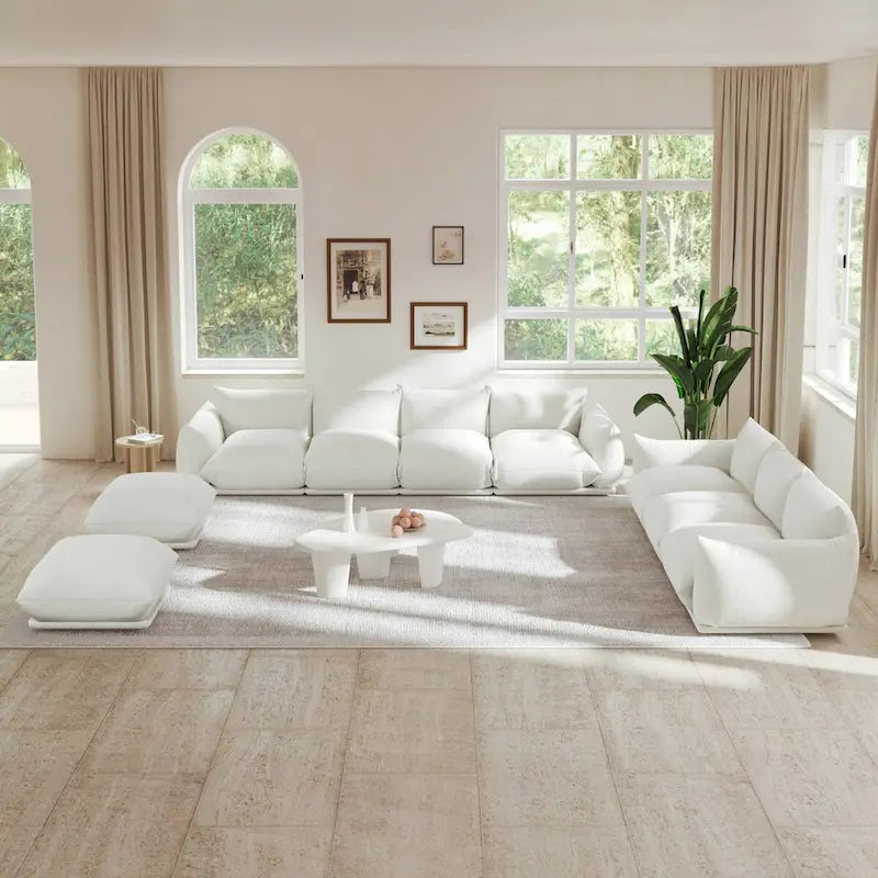 Modernes modulares Ecksofa mit Chenille-Stoffbezug für das Wohnzimmer-Set mit 2 Hockern