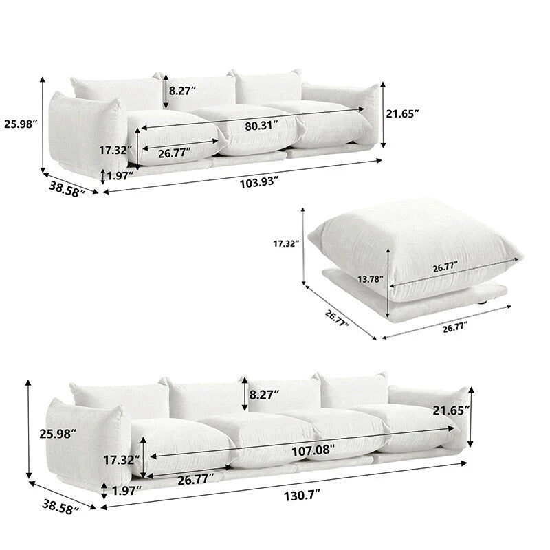 Modernes modulares Ecksofa mit Chenille-Stoffbezug für das Wohnzimmer-Set mit 2 Hockern