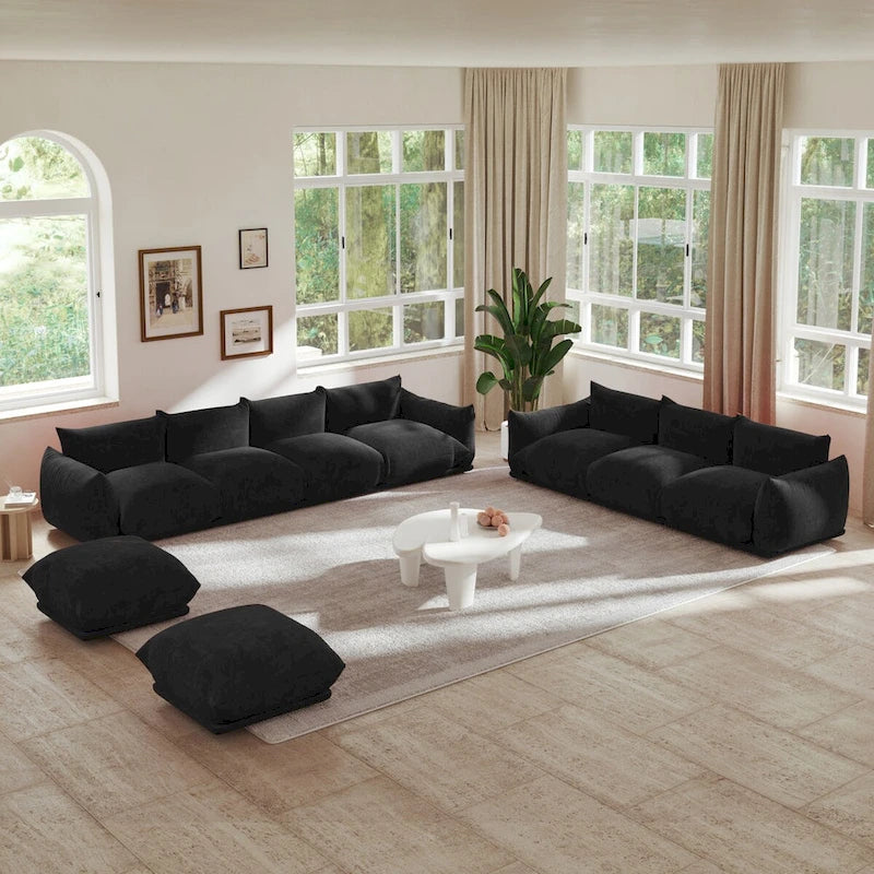Modernes modulares Ecksofa mit Chenille-Stoffbezug für das Wohnzimmer-Set mit 2 Hockern