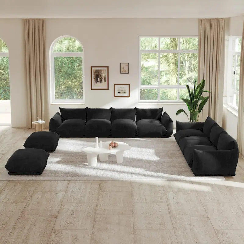 Modernes modulares Ecksofa mit Chenille-Stoffbezug für das Wohnzimmer-Set mit 2 Hockern