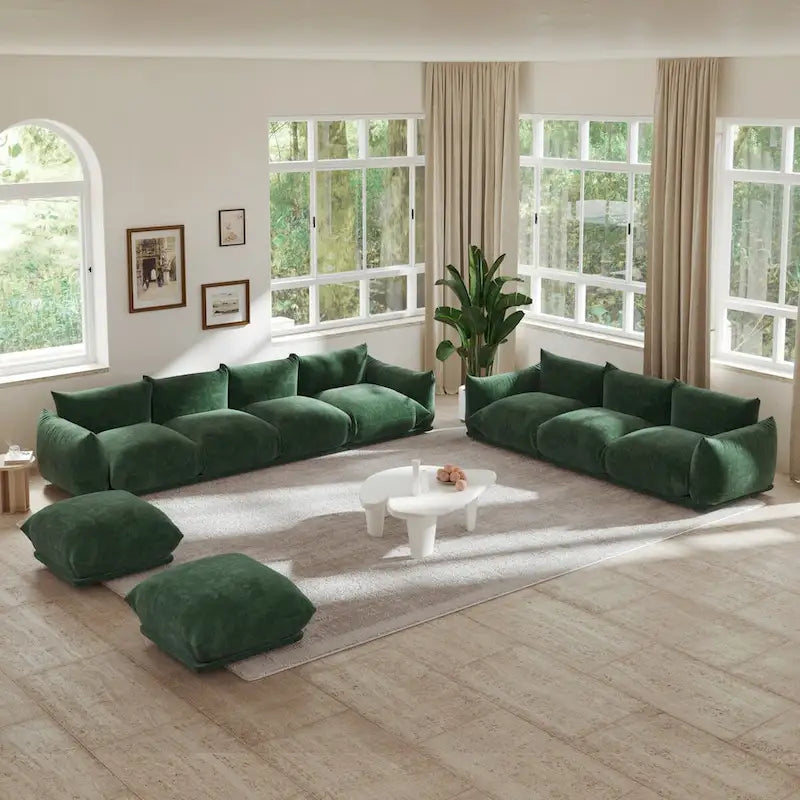 Modernes modulares Ecksofa mit Chenille-Stoffbezug für das Wohnzimmer-Set mit 2 Hockern