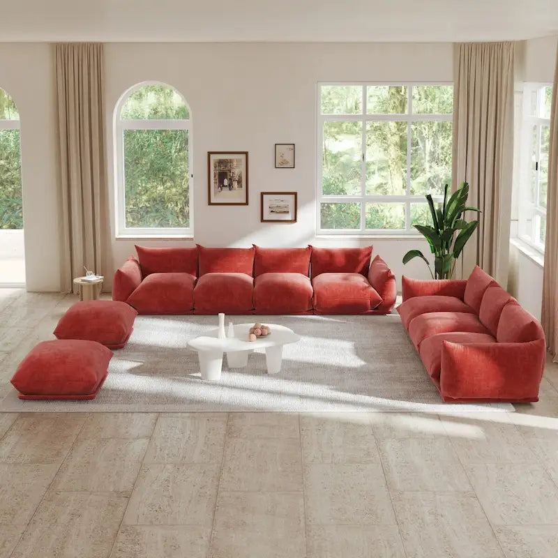 Modernes modulares Ecksofa mit Chenille-Stoffbezug für das Wohnzimmer-Set mit 2 Hockern