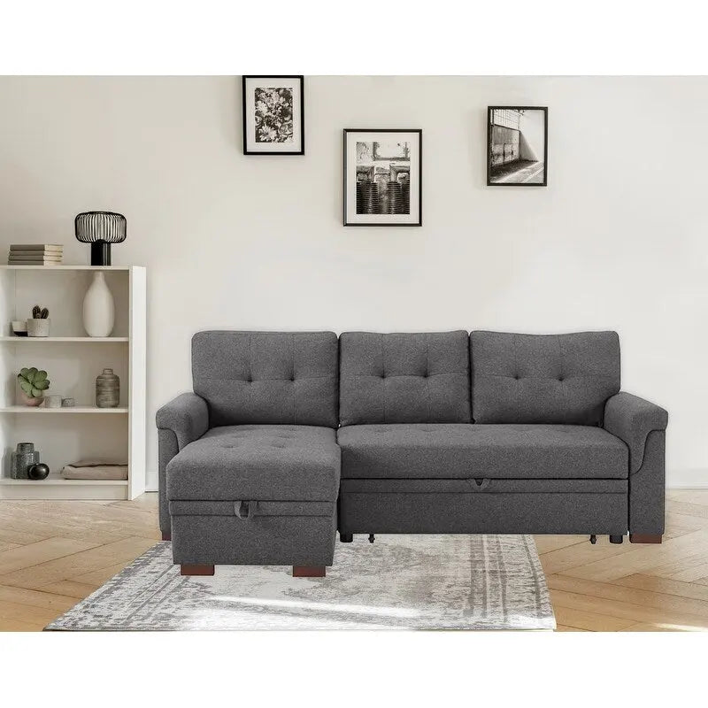 Massivholzrahmen, Leinen, wendbares Schlafsofa mit Stauraum-Recamiere