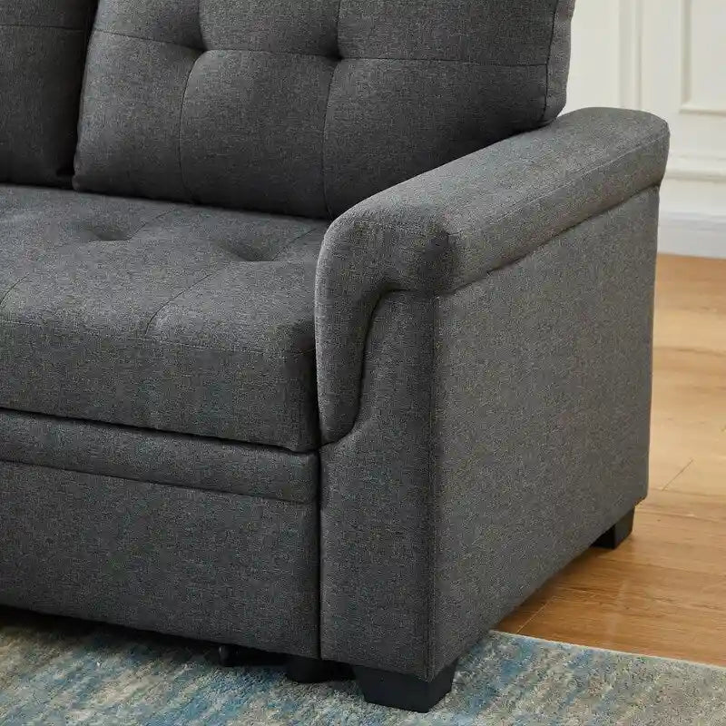 Massivholzrahmen, Leinen, wendbares Schlafsofa mit Stauraum-Recamiere