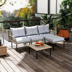 Outsunny 5-teiliges Terrassenmöbel-Set, Outdoor-Gesprächsgruppe mit L-förmigem Sofa, Kissen, für Garten, Rasen und Pool