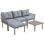 Outsunny 5-teiliges Terrassenmöbel-Set, Outdoor-Gesprächsgruppe mit L-förmigem Sofa, Kissen, für Garten, Rasen und Pool