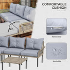 Outsunny 5-teiliges Terrassenmöbel-Set, Outdoor-Gesprächsgruppe mit L-förmigem Sofa, Kissen, für Garten, Rasen und Pool