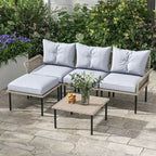 Outsunny 5-teiliges Terrassenmöbel-Set, Outdoor-Gesprächsgruppe mit L-förmigem Sofa, Kissen, für Garten, Rasen und Pool