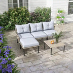 Outsunny 5-teiliges Terrassenmöbel-Set, Outdoor-Gesprächsgruppe mit L-förmigem Sofa, Kissen, für Garten, Rasen und Pool