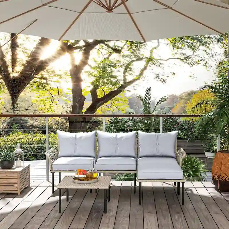 Outsunny 5-teiliges Terrassenmöbel-Set, Outdoor-Gesprächsgruppe mit L-förmigem Sofa, Kissen, für Garten, Rasen und Pool