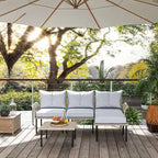 Outsunny 5-teiliges Terrassenmöbel-Set, Outdoor-Gesprächsgruppe mit L-förmigem Sofa, Kissen, für Garten, Rasen und Pool