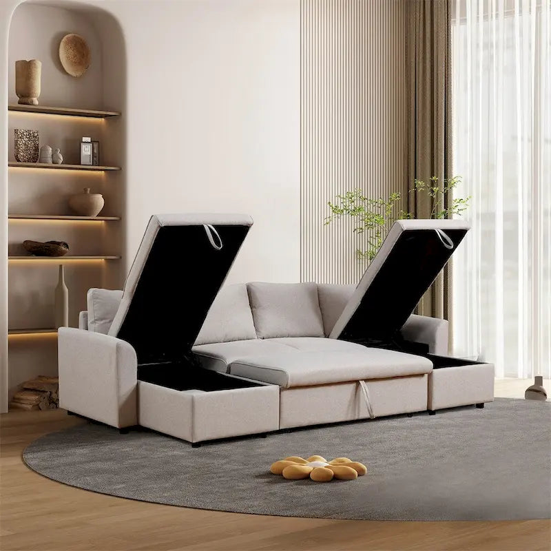 U-förmiges Ausziehsofa mit zwei Stauräumen