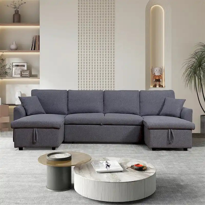 U-förmiges Ausziehsofa mit zwei Stauräumen