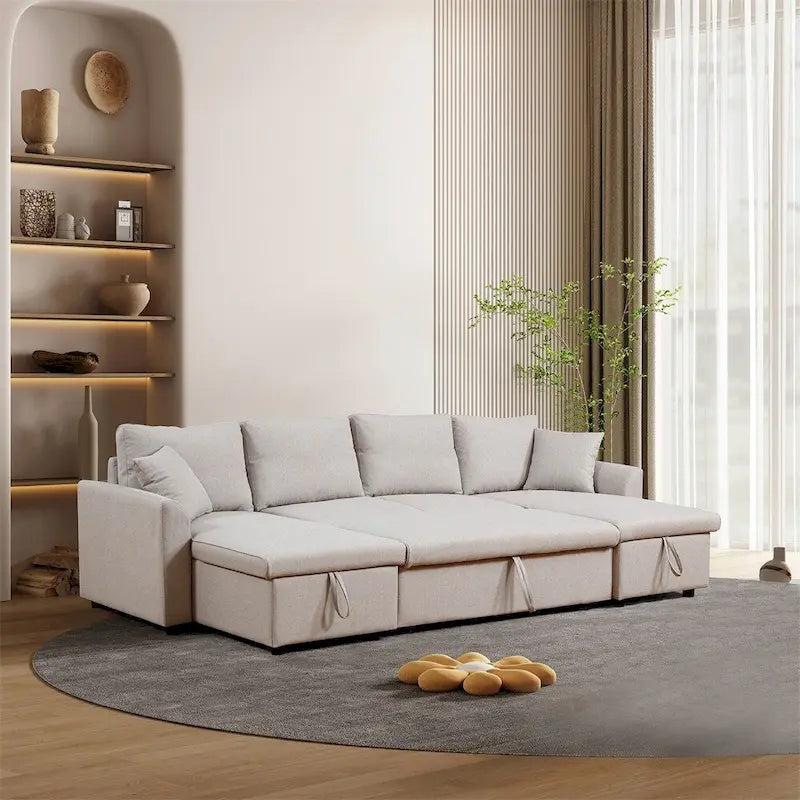 U-förmiges Ausziehsofa mit zwei Stauräumen