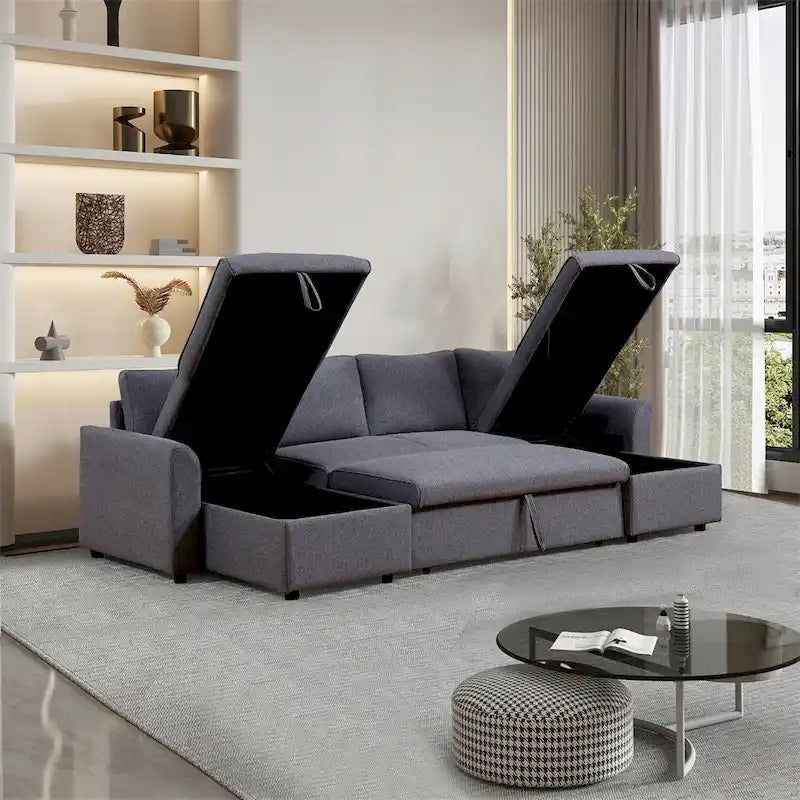 U-förmiges Ausziehsofa mit zwei Stauräumen