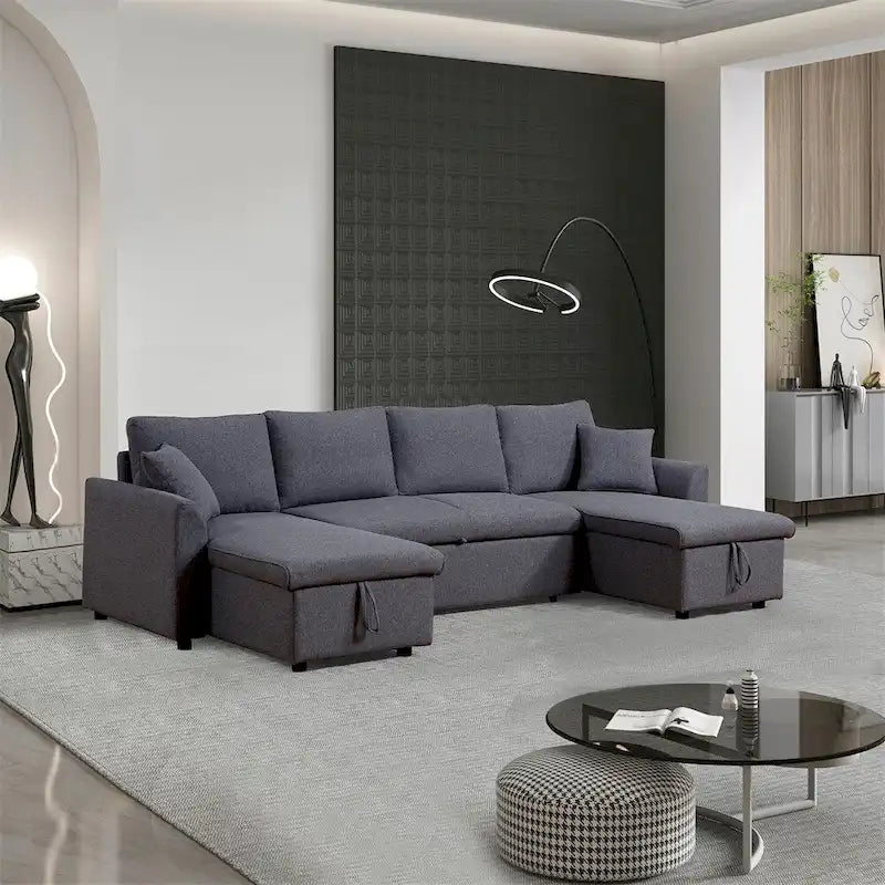 U-förmiges Ausziehsofa mit zwei Stauräumen