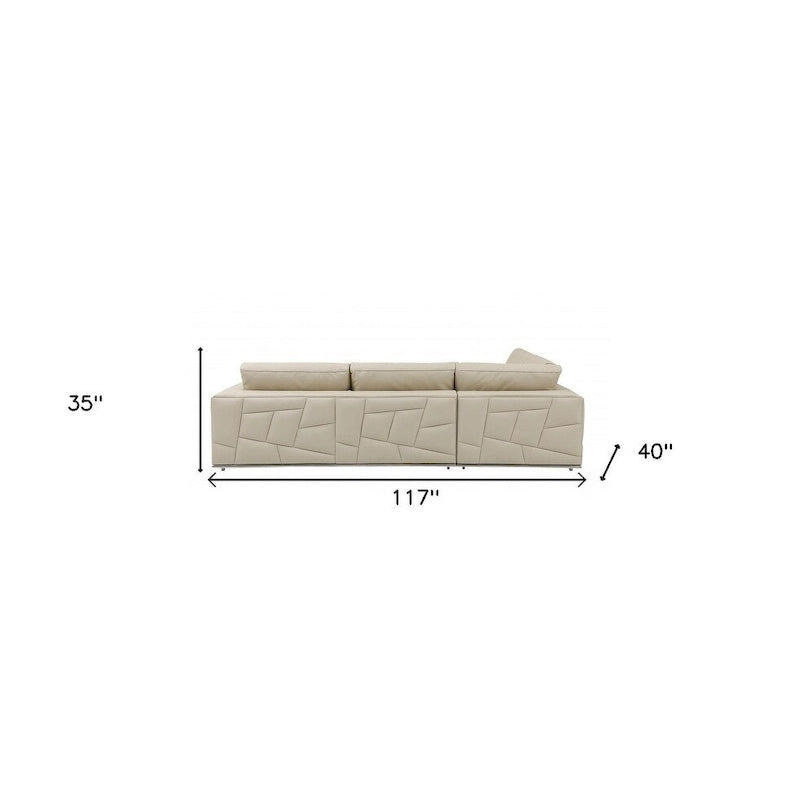 HomeRoots Beiges italienisches Leder, Liegefunktion, L-förmiges, zweiteiliges Ecksofa – 117