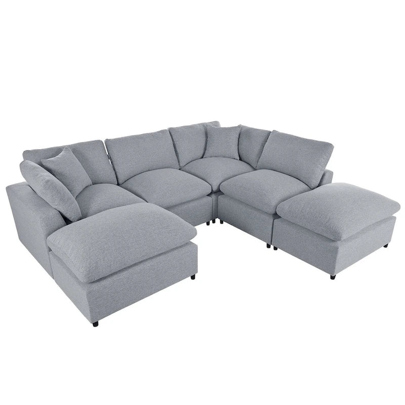 Merax Modernes großes U-förmiges Sektionssofa, 2 große Chaiselongues mit abnehmbaren Ottomanen