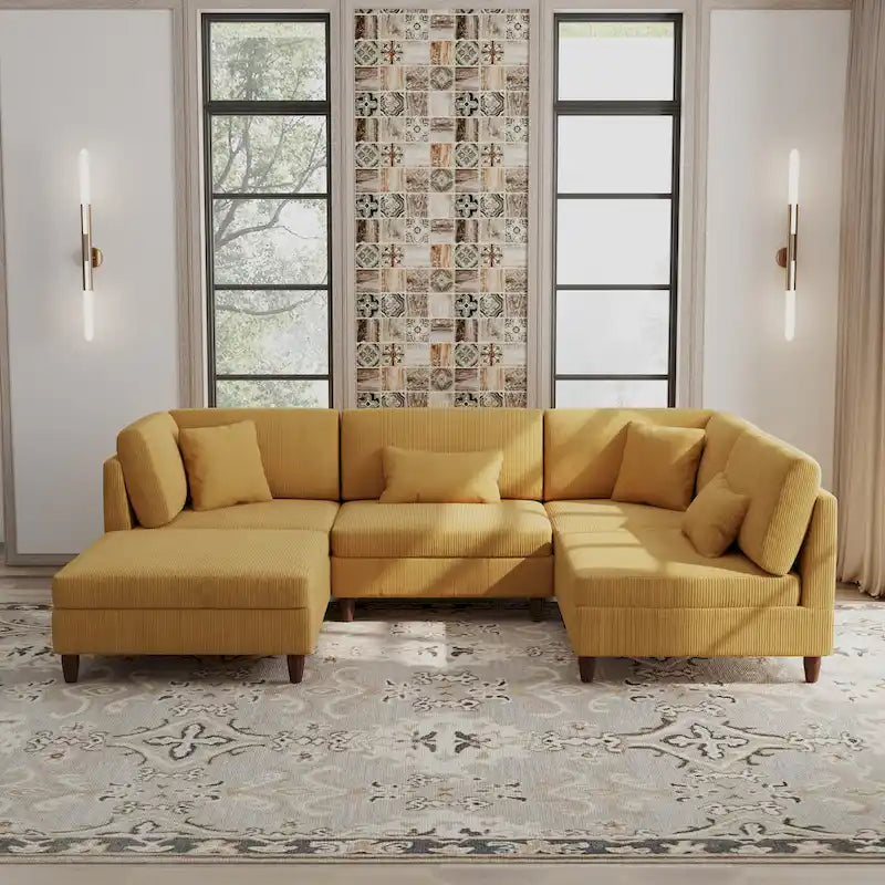 Corduroy Modulares Ecksofa, 5-teilig, mit Ottomane