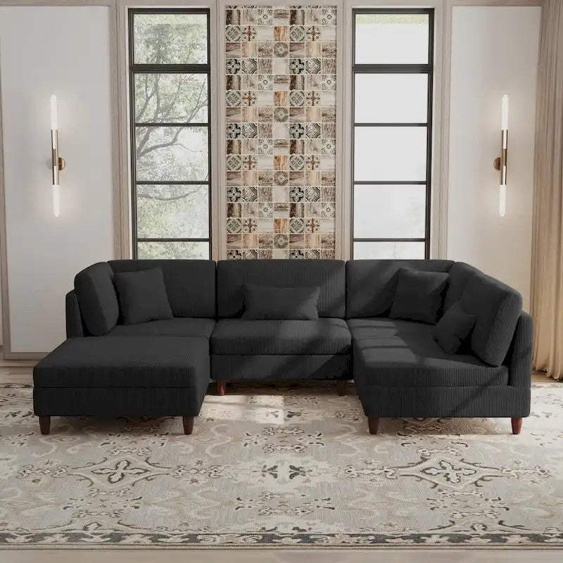 Corduroy Modulares Ecksofa, 5-teilig, mit Ottomane