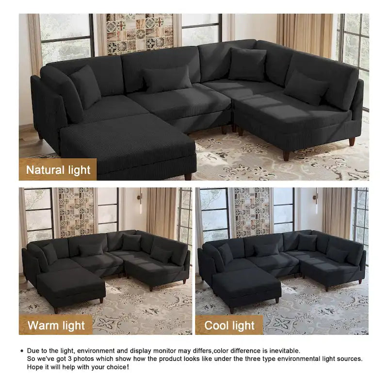Corduroy Modulares Ecksofa, 5-teilig, mit Ottomane