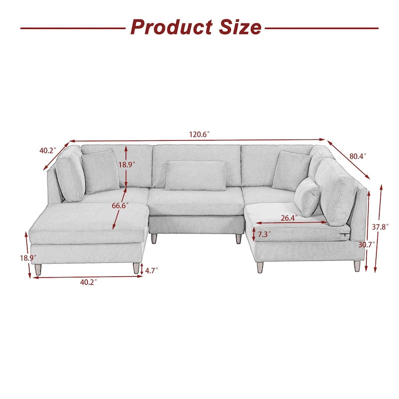 Corduroy Modulares Ecksofa, 5-teilig, mit Ottomane