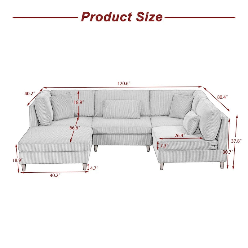 Corduroy Modulares Ecksofa, 5-teilig, mit Ottomane