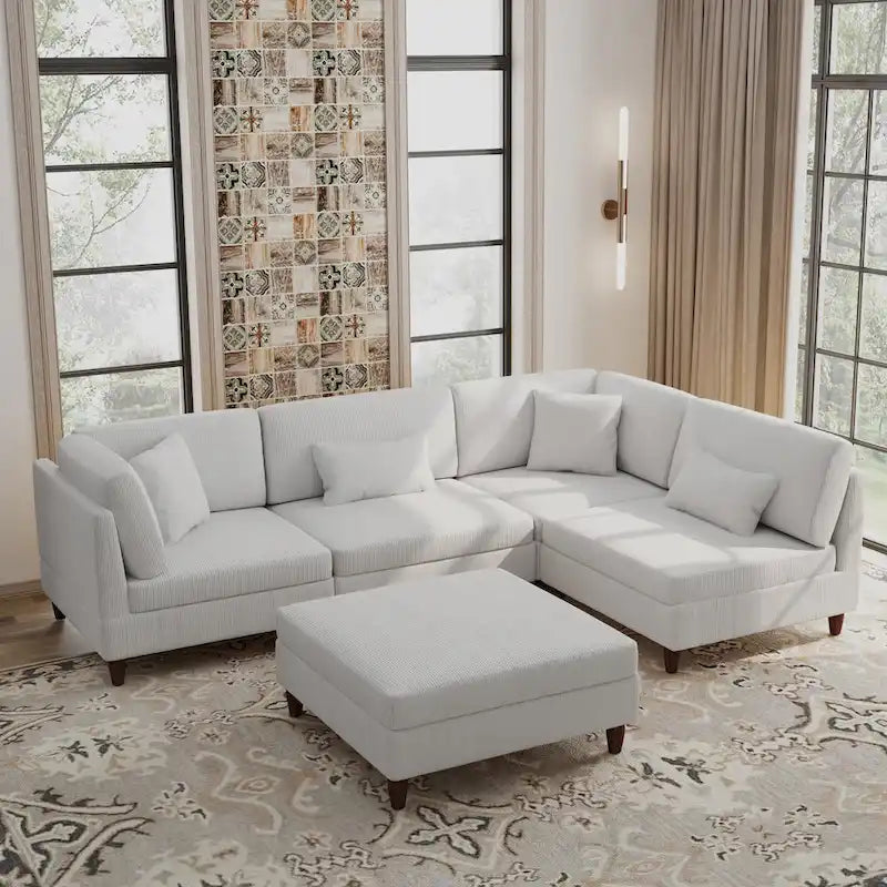 Corduroy Modulares Ecksofa, 5-teilig, mit Ottomane