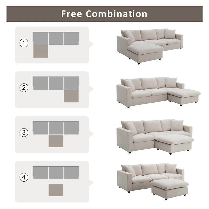 Modernes L-förmiges 4-Sitzer-Sofa-Set mit Ottomane