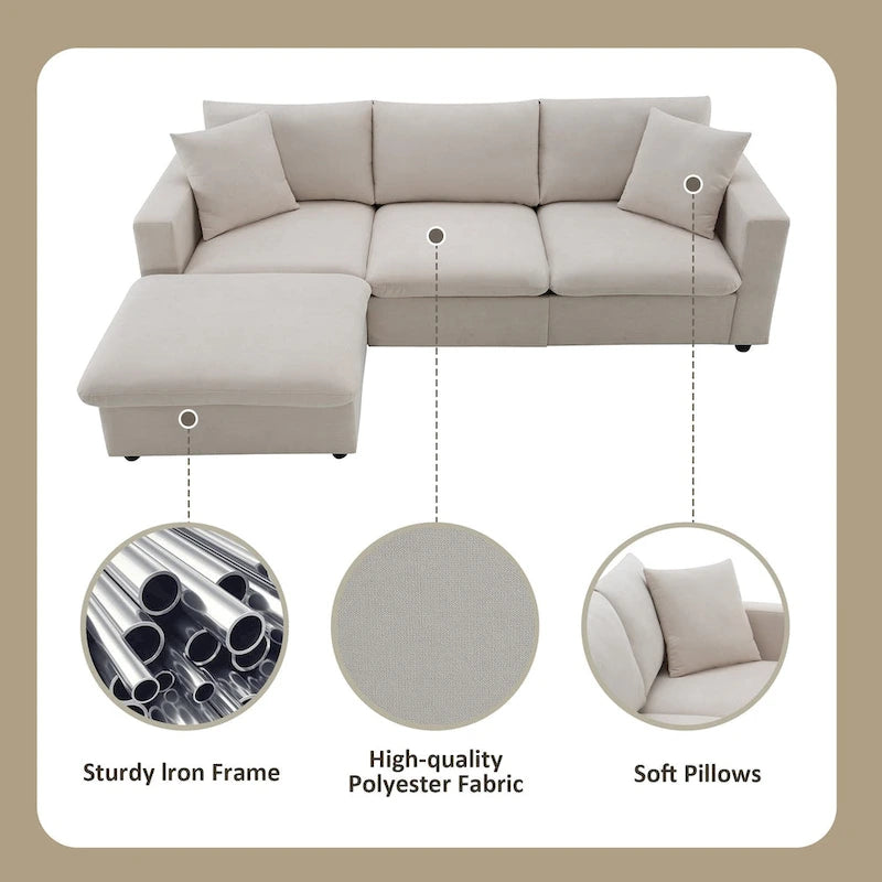 Modernes L-förmiges 4-Sitzer-Sofa-Set mit Ottomane