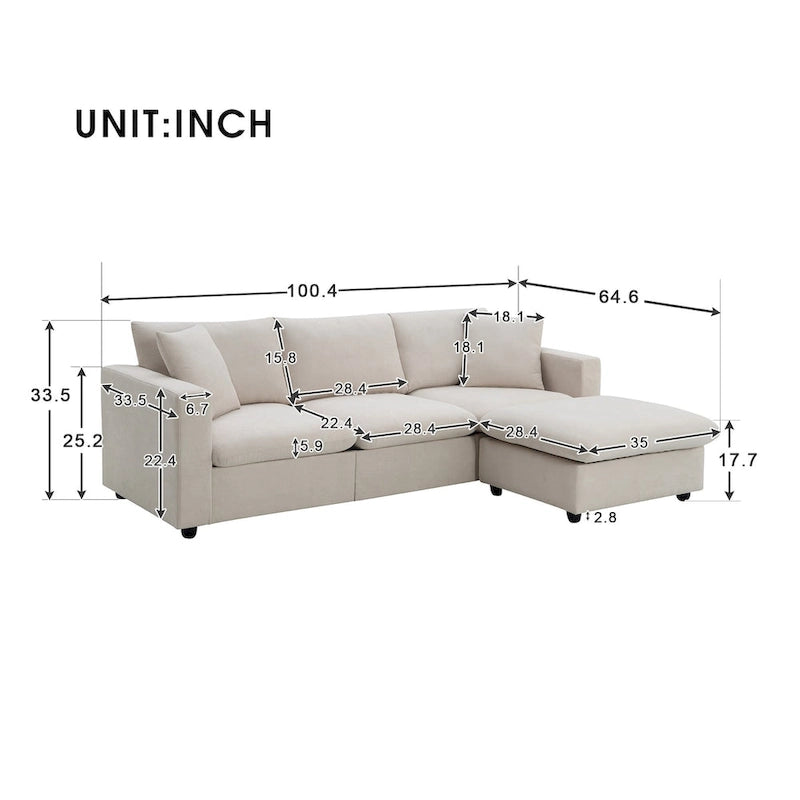 Modernes L-förmiges 4-Sitzer-Sofa-Set mit Ottomane