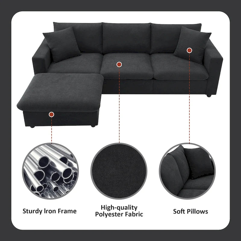 Modernes L-förmiges 4-Sitzer-Sofa-Set mit Ottomane