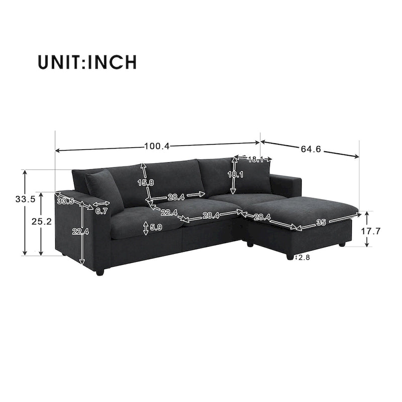 Modernes L-förmiges 4-Sitzer-Sofa-Set mit Ottomane