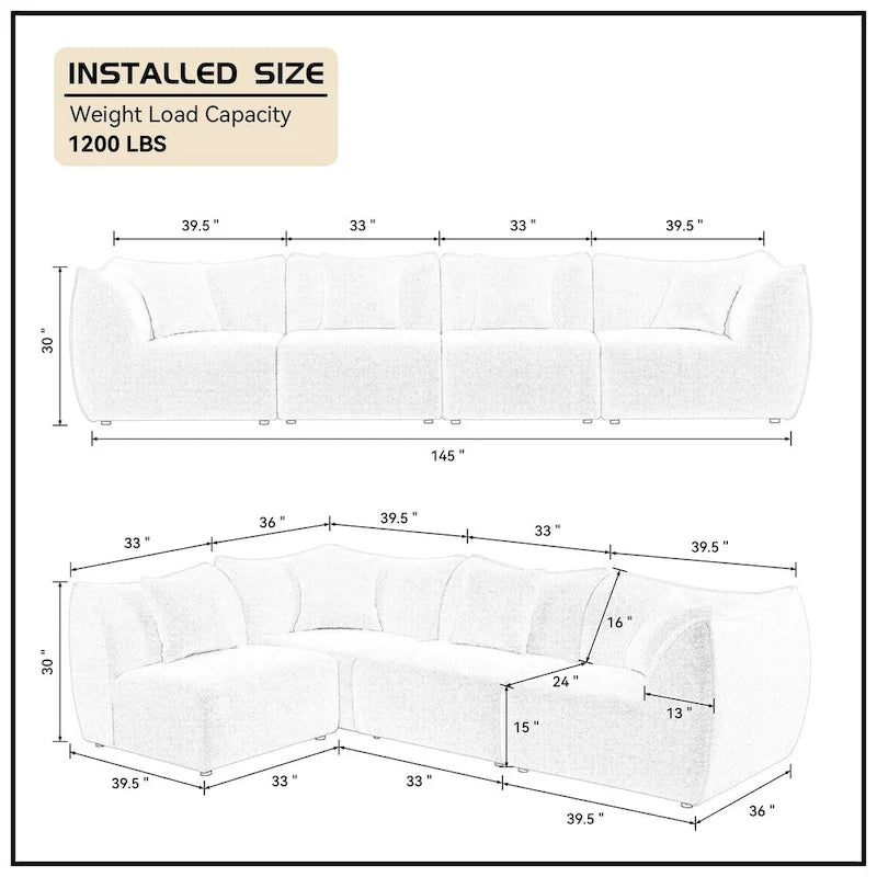Gemütliches Schlafsofa Konvertierbares Modulares Ecksofa mit tiefen Sitzen 3/4-Sitzer-Sofa